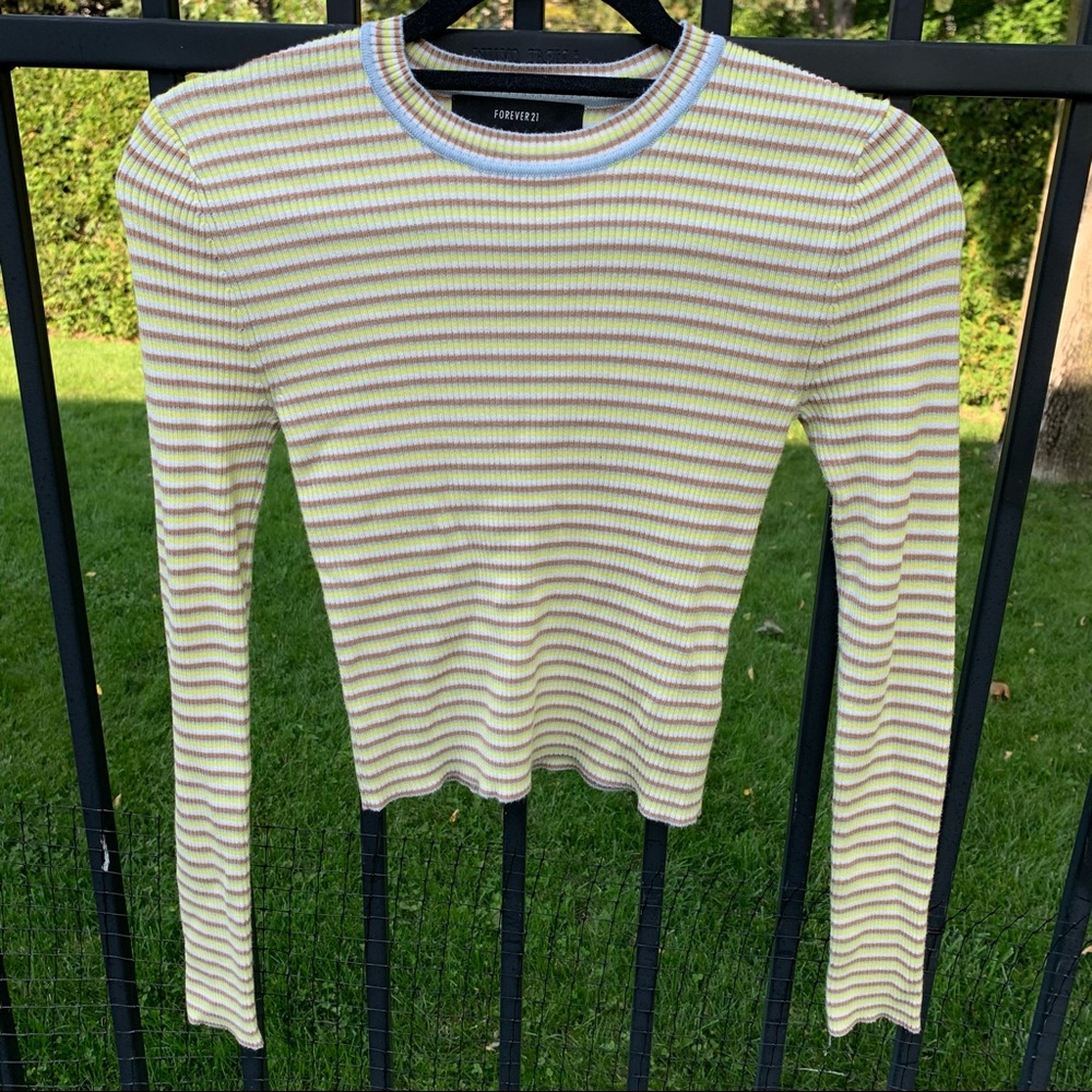 Forever 21 Yellow Striped Long Sleeved Top